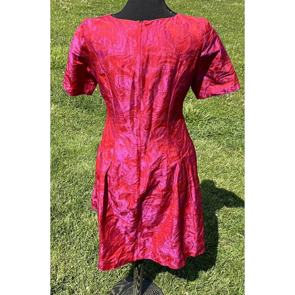 Bigio Collection Dress Womens 4 Red Fuchsia Metallic Jacquard Fit & Flare Short - Picture 10 of 16